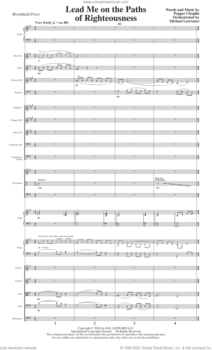 Lead Me on the Paths of Righteousness (COMPLETE) sheet music for orchestra/band by Pepper Choplin and Psalm 23:3b, intermediate skill level