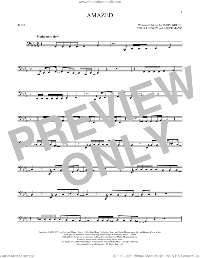 Amazed sheet music for Tuba Solo (tuba) by Lonestar, Aimee Mayo, Chris Lindsey and Marv Green, intermediate skill level