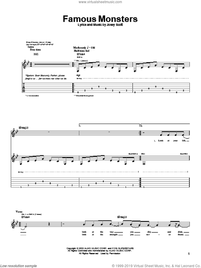 Famous Monsters sheet music for guitar (tablature) by Saliva and Josey Scott, intermediate skill level
