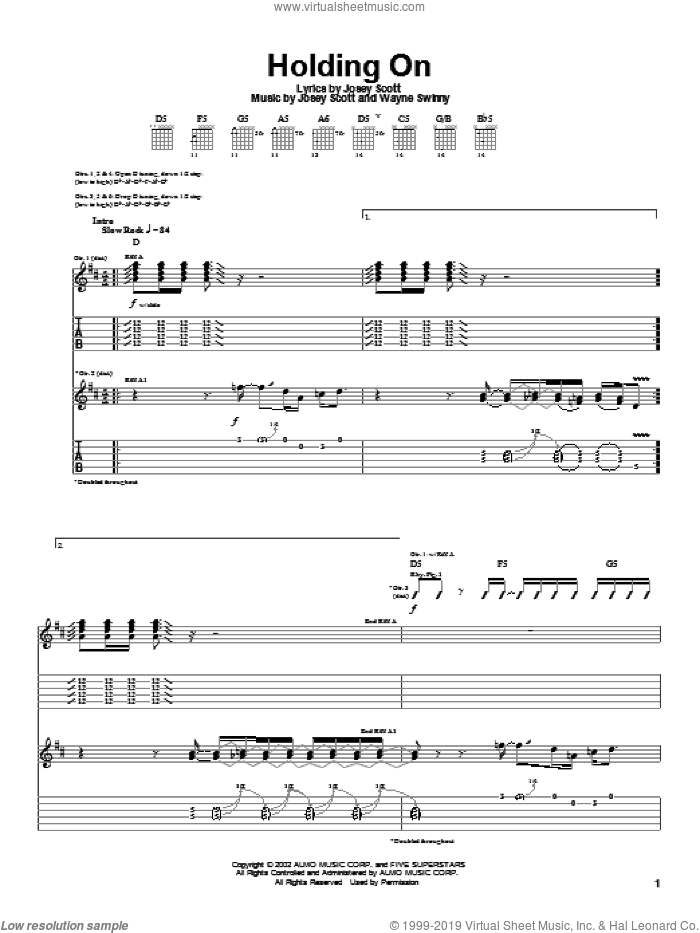 Holding On sheet music for guitar (tablature) by Saliva, Josey Scott and Wayne Swinny, intermediate skill level