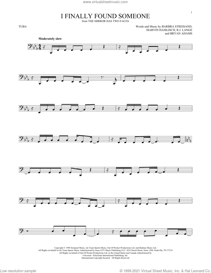 Beautiful In My Eyes sheet music for Tuba Solo (tuba) by Joshua Kadison, wedding score, intermediate skill level