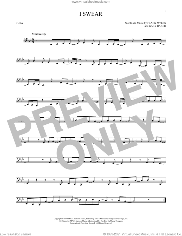 I Swear sheet music for Tuba Solo (tuba) by All-4-One, John Michael Montgomery, Frank Myers and Gary Baker, intermediate skill level