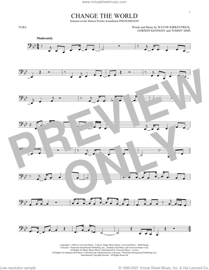Change The World sheet music for Tuba Solo (tuba) by Eric Clapton, Gordon Kennedy, Tommy Sims and Wayne Kirkpatrick, intermediate skill level