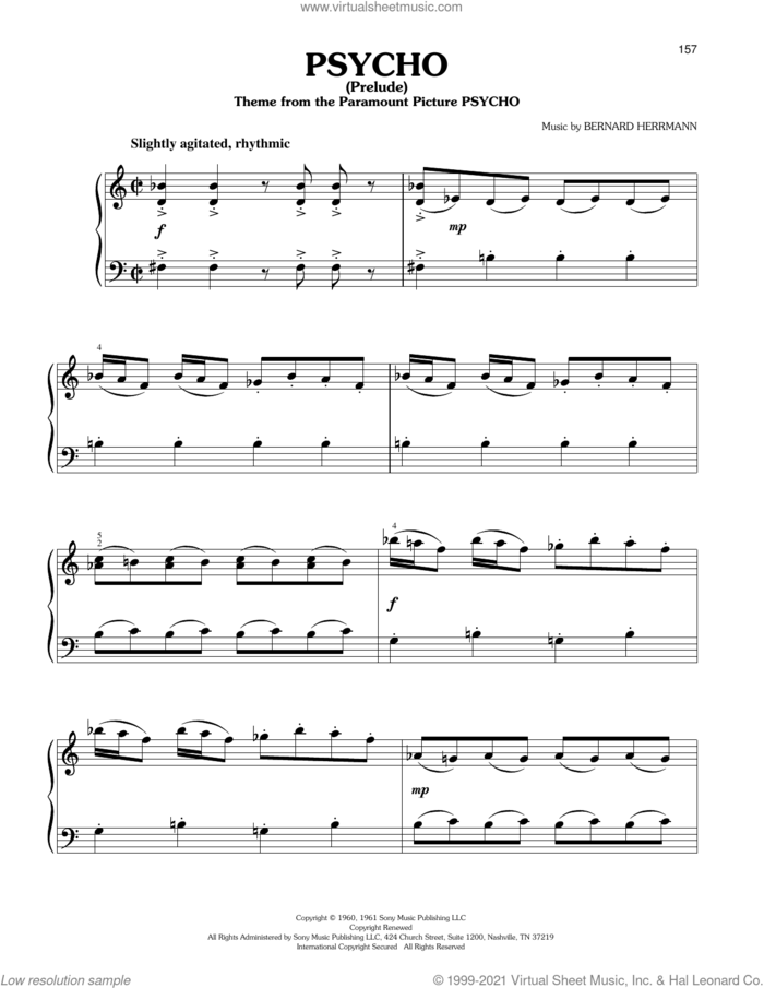Psycho (Prelude), (easy) sheet music for piano solo by Bernard Herrmann, easy skill level