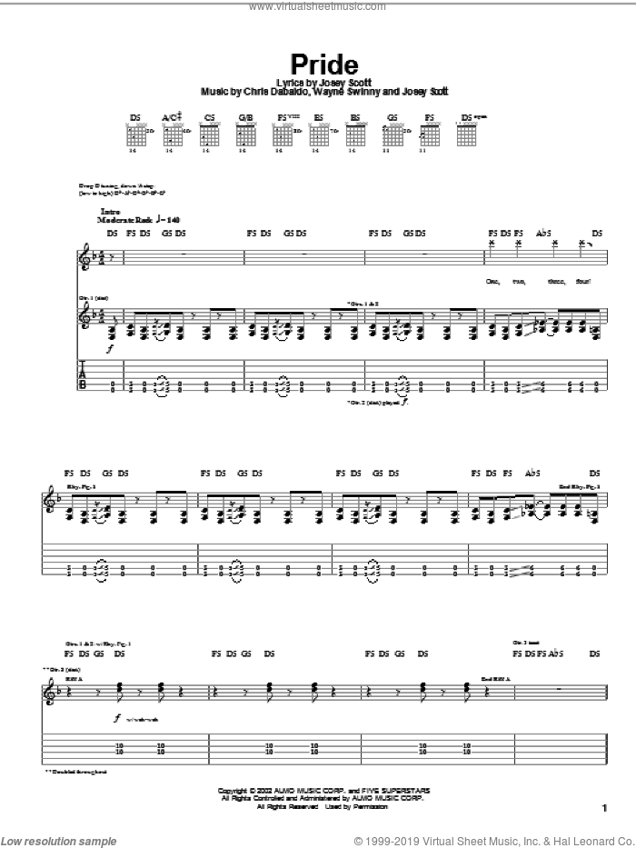 Pride sheet music for guitar (tablature) by Saliva, Chris Dabaldo, Josey Scott and Wayne Swinny, intermediate skill level