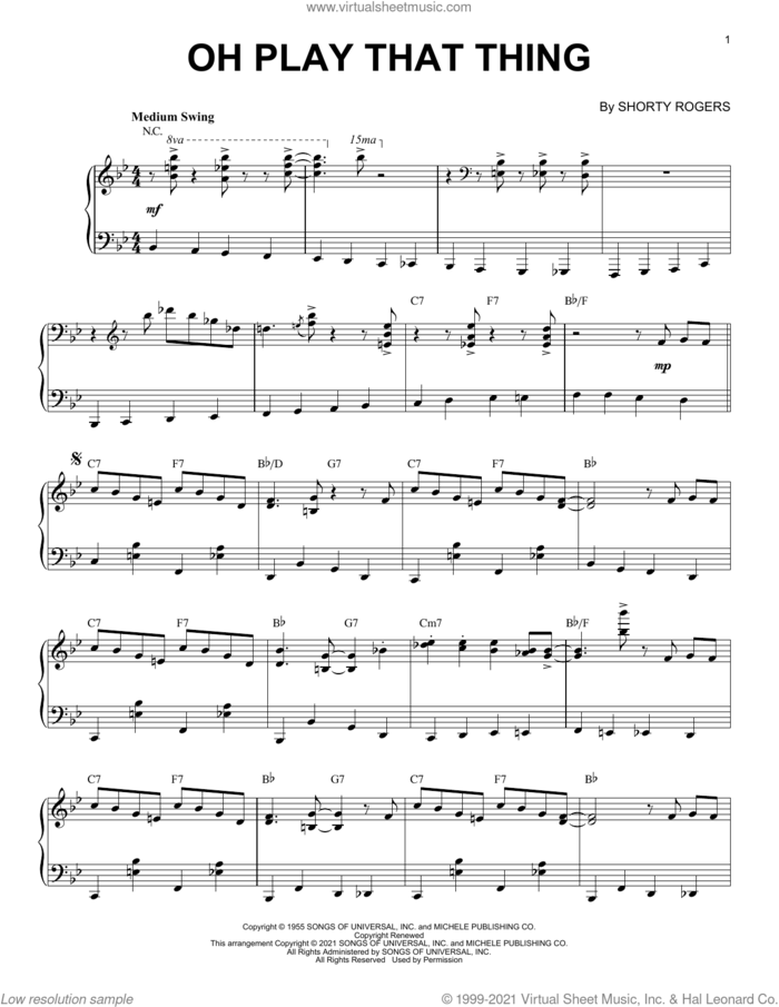 Oh Play That Thing [Jazz version] (arr. Brent Edstrom) sheet music for piano solo by Shorty Rogers and Brent Edstrom, intermediate skill level