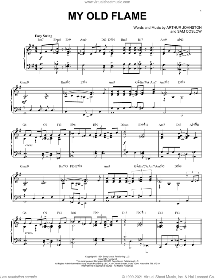 My Old Flame [Jazz version] (arr. Brent Edstrom) sheet music for piano solo by Peggy Lee, Brent Edstrom, Arthur Johnston and Sam Coslow, intermediate skill level