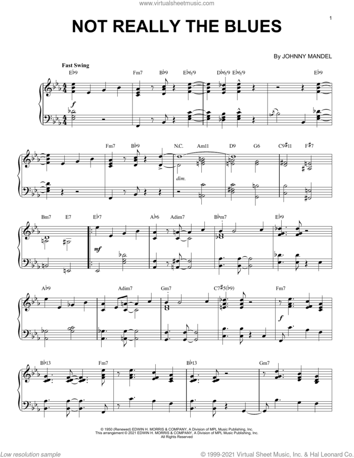 Not Really The Blues [Jazz version] (arr. Brent Edstrom) sheet music for piano solo by Johnny Mandel and Brent Edstrom, intermediate skill level