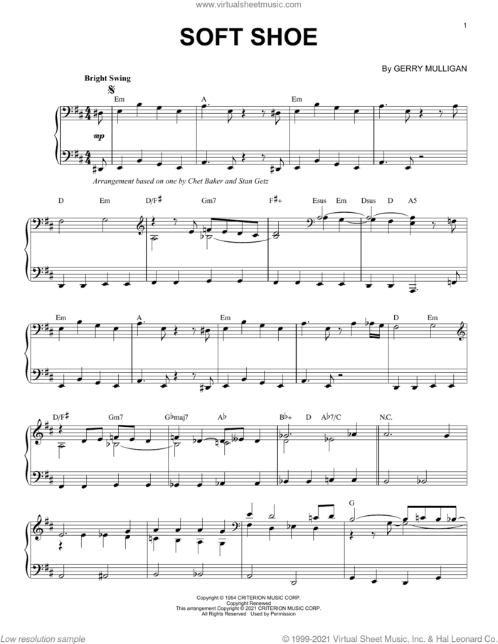 Soft Shoe [Jazz version] (arr. Brent Edstrom) sheet music for piano solo by Gerry Mulligan and Brent Edstrom, intermediate skill level
