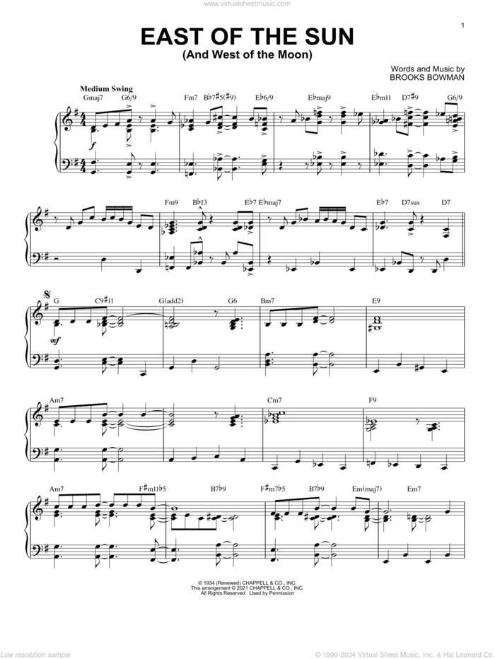 East Of The Sun (And West Of The Moon) [Jazz version] (arr. Brent Edstrom) sheet music for piano solo by Brooks Bowman and Brent Edstrom, intermediate skill level