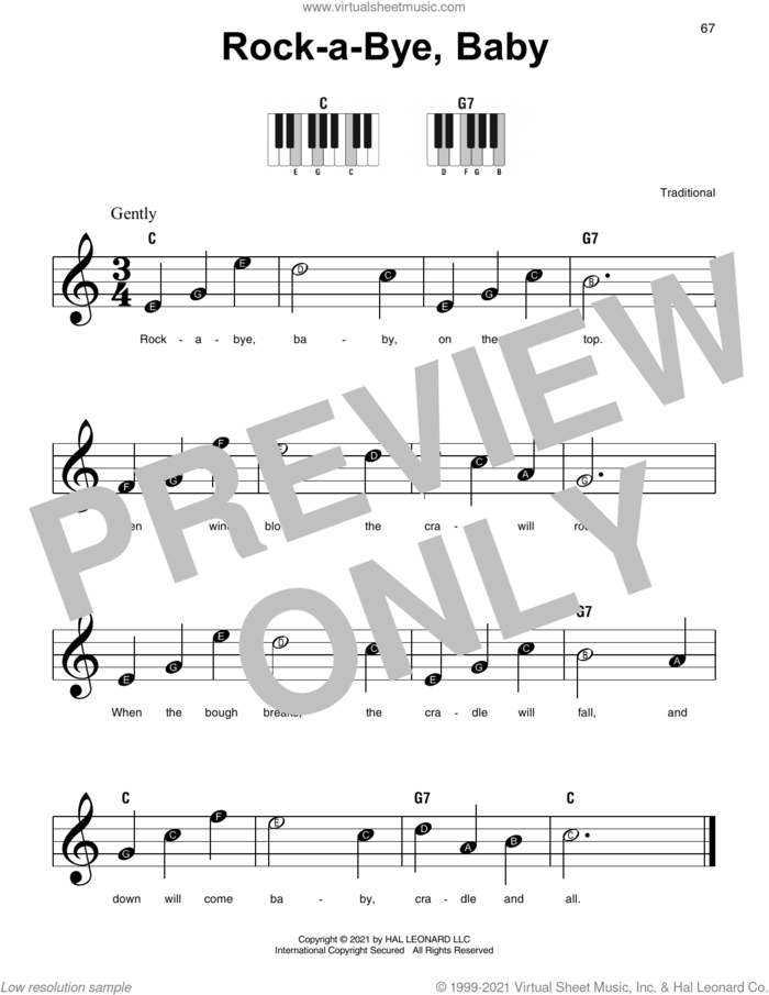 Rock-A-Bye, Baby sheet music for piano solo, beginner skill level