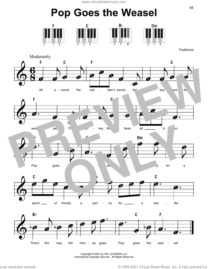 Pop Goes The Weasel sheet music for piano solo, beginner skill level
