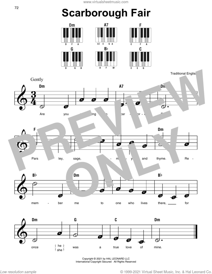 Scarborough Fair sheet music for piano solo, beginner skill level