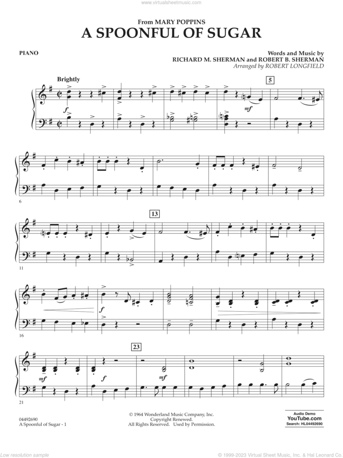 A Spoonful of Sugar (arr. Robert Longfield) sheet music for orchestra (piano) by Richard M. Sherman, Robert Longfield, Robert B. Sherman and Sherman Brothers, intermediate skill level