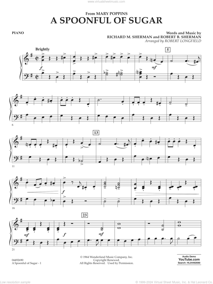 A Spoonful of Sugar (arr. Robert Longfield) sheet music for orchestra (piano) by Richard M. Sherman, Robert Longfield, Robert B. Sherman and Sherman Brothers, intermediate skill level