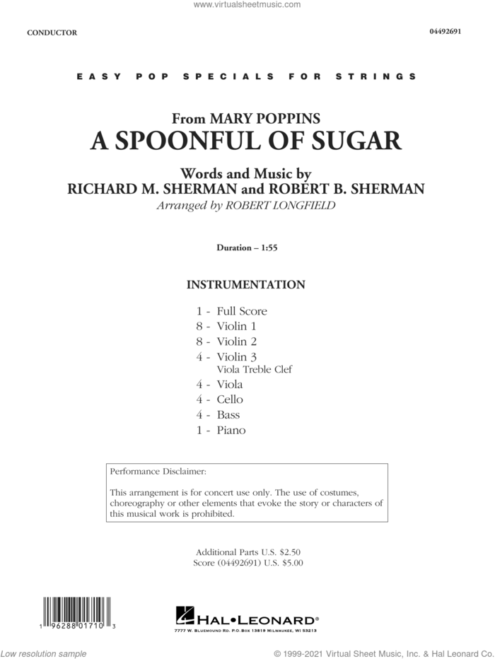 A Spoonful of Sugar (from Mary Poppins) (arr. Robert Longfield) (COMPLETE) sheet music for orchestra by Robert Longfield, Richard M. Sherman, Robert B. Sherman and Sherman Brothers, intermediate skill level