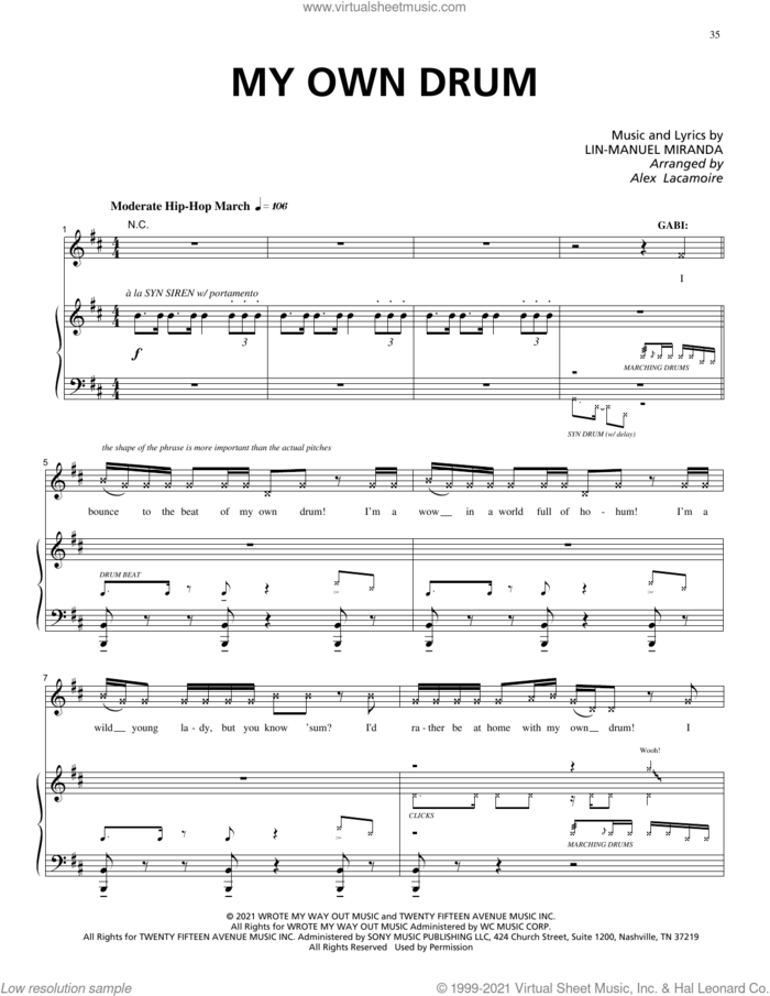 My Own Drum (from Vivo) sheet music for voice and piano by Lin-Manuel Miranda, Alex Lacamoire and Ynairaly Simo, intermediate skill level