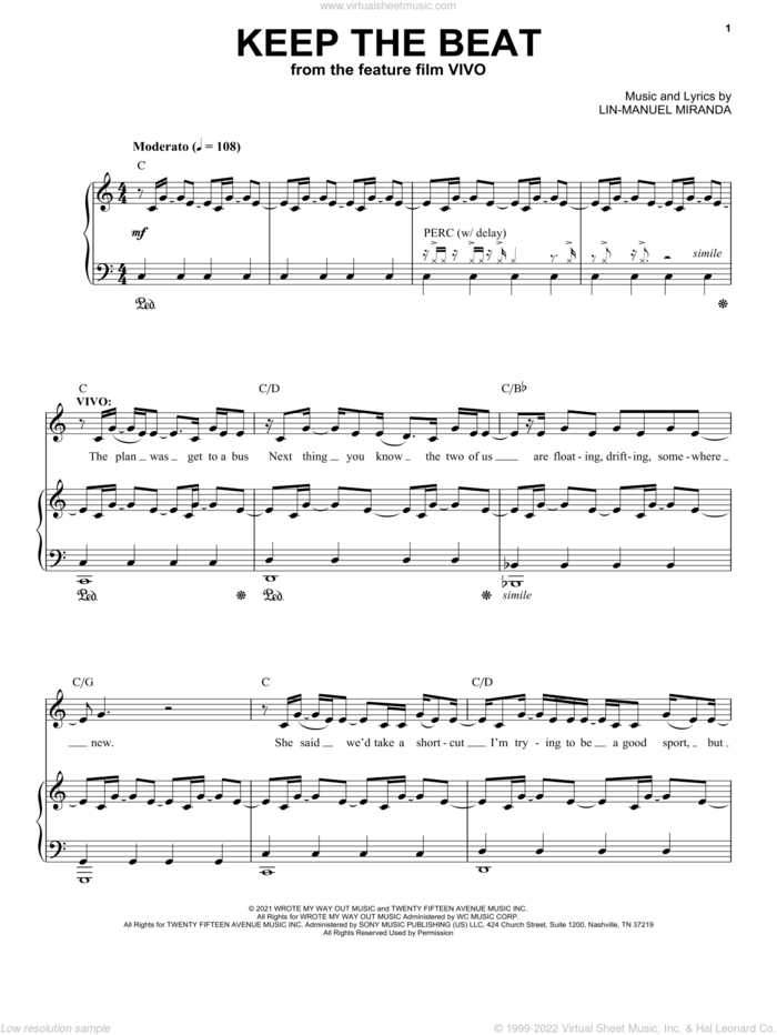 Keep The Beat (from Vivo) sheet music for voice and piano by Lin-Manuel Miranda, Alex Lacamoire and Ynairaly Simo, intermediate skill level
