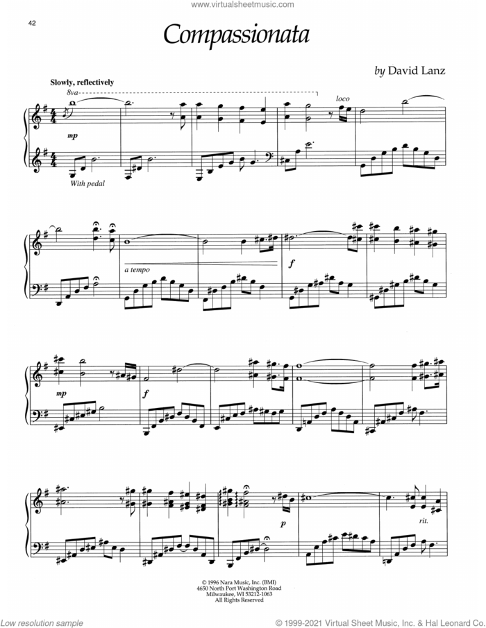 Compassionata sheet music for piano solo by David Lanz, intermediate skill level