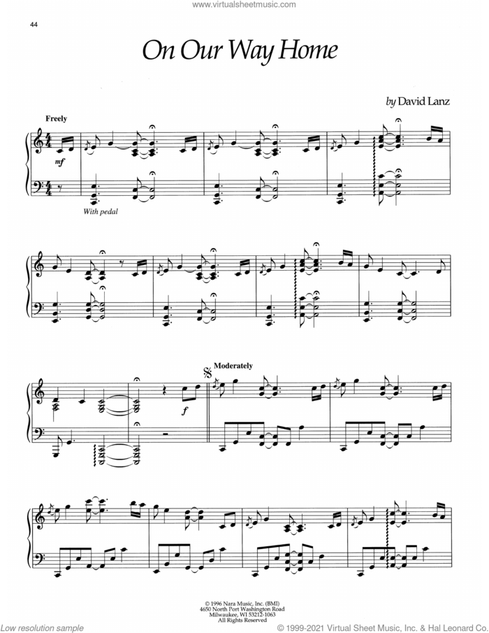 On Our Way Home sheet music for piano solo by David Lanz, intermediate skill level