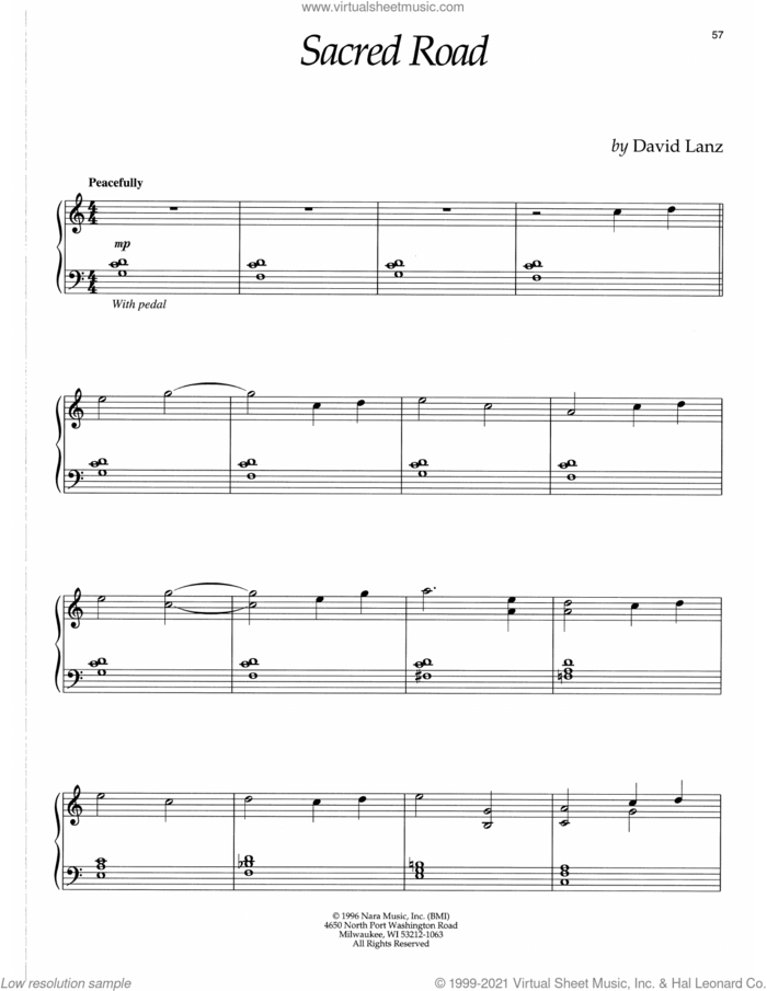 Sacred Road sheet music for piano solo by David Lanz, intermediate skill level