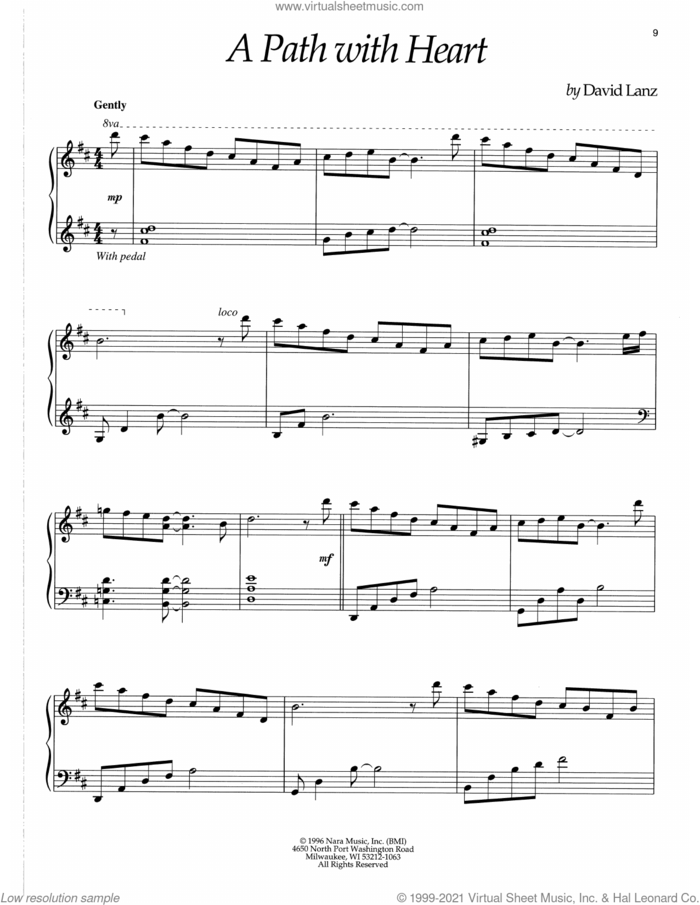 A Path With Heart sheet music for piano solo by David Lanz, intermediate skill level