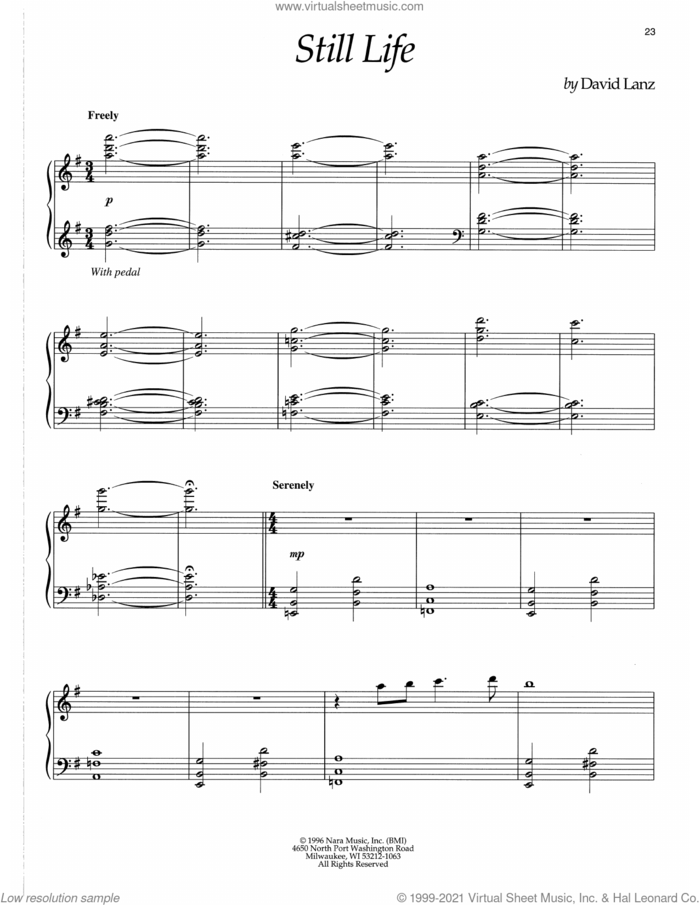 Still Life sheet music for piano solo by David Lanz, intermediate skill level