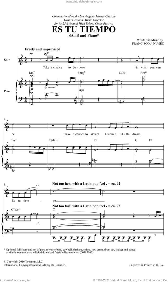 Es Tu Tiempo sheet music for choir (SATB: soprano, alto, tenor, bass) by Francisco J. Nunez, intermediate skill level