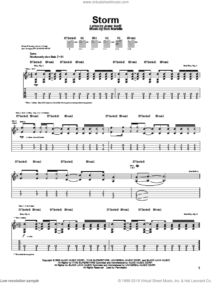 Storm sheet music for guitar (tablature) by Saliva, Bob Marlette and Josey Scott, intermediate skill level