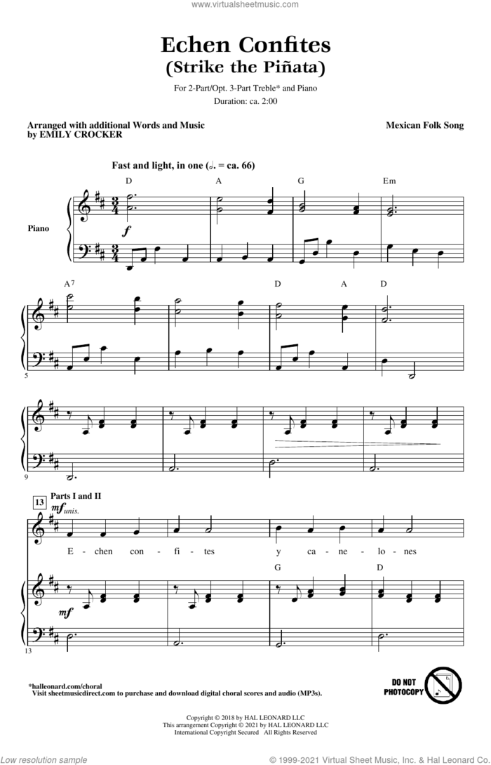 Echen Confites (Strike the Pinata) (arr. Emily Crocker) sheet music for choir (2-Part, 3-Part Mixed) by Emily Crocker and Miscellaneous, intermediate skill level