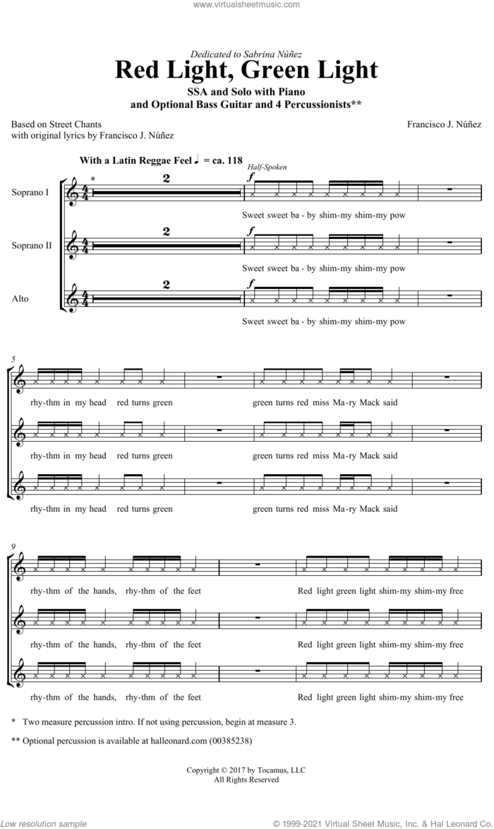 Red Light, Green Light sheet music for choir (SSA: soprano, alto) by Francisco J. Nunez, intermediate skill level