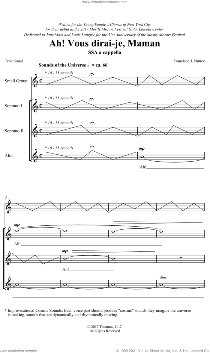 Ah! Vous dirai-je, Maman sheet music for choir (SSA: soprano, alto) by Francisco J. Nunez, intermediate skill level