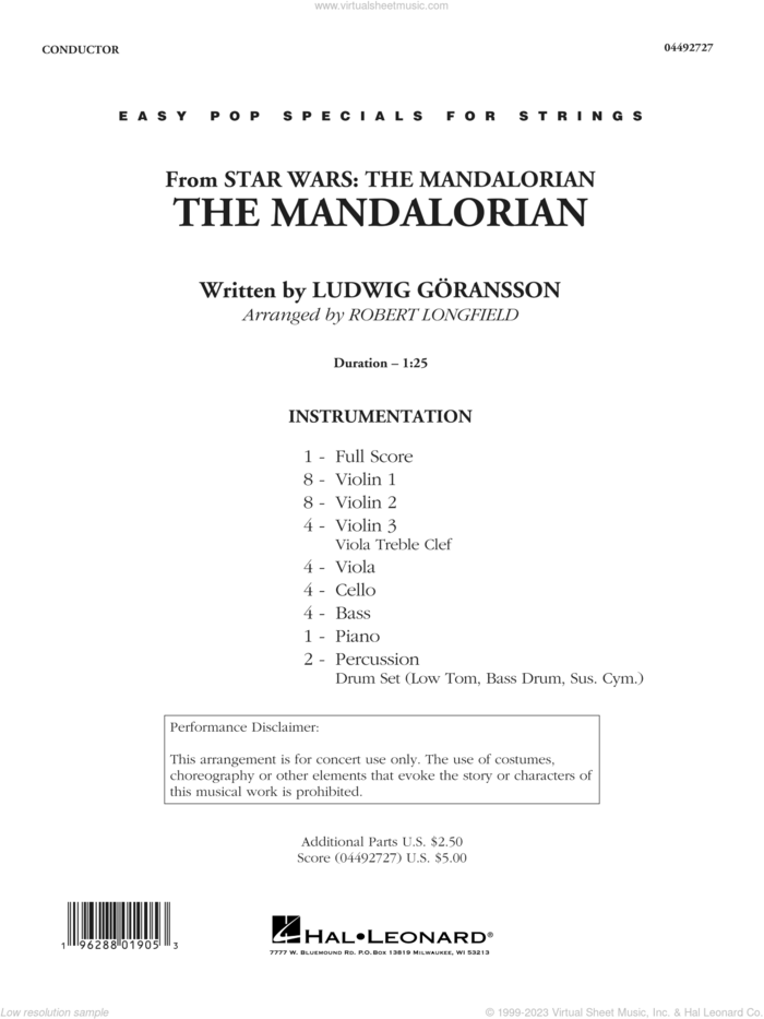 The Mandalorian (from Star Wars: The Mandalorian) (arr. Longfield) sheet music for orchestra (full score) by Ludwig Göransson and Robert Longfield, intermediate skill level