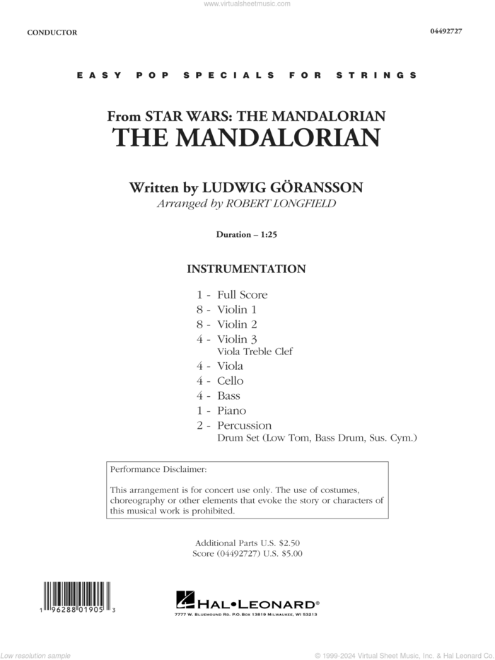 The Mandalorian (from Star Wars: The Mandalorian) (arr. Longfield) sheet music for orchestra (full score) by Ludwig Göransson and Robert Longfield, intermediate skill level