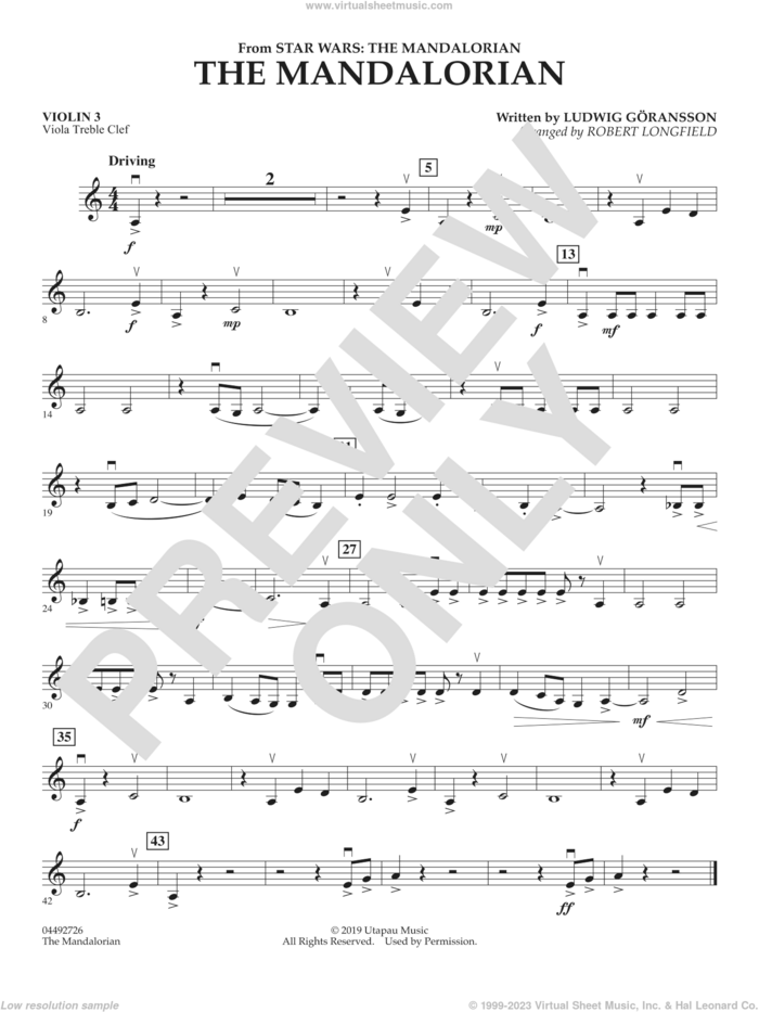 The Mandalorian (from Star Wars: The Mandalorian) (arr. Longfield) sheet music for orchestra (violin 3, viola treble clef) by Ludwig Göransson and Robert Longfield, intermediate skill level