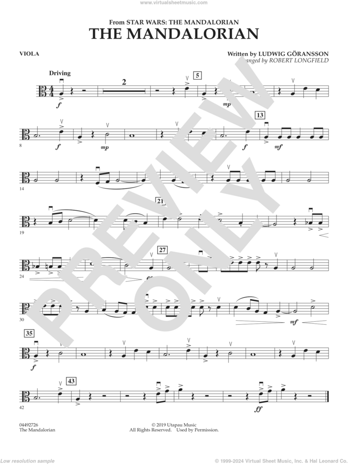 The Mandalorian (from Star Wars: The Mandalorian) (arr. Longfield) sheet music for orchestra (viola) by Ludwig Göransson and Robert Longfield, intermediate skill level