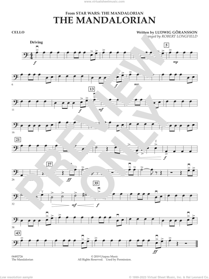 The Mandalorian (from Star Wars: The Mandalorian) (arr. Longfield) sheet music for orchestra (cello) by Ludwig Göransson and Robert Longfield, intermediate skill level