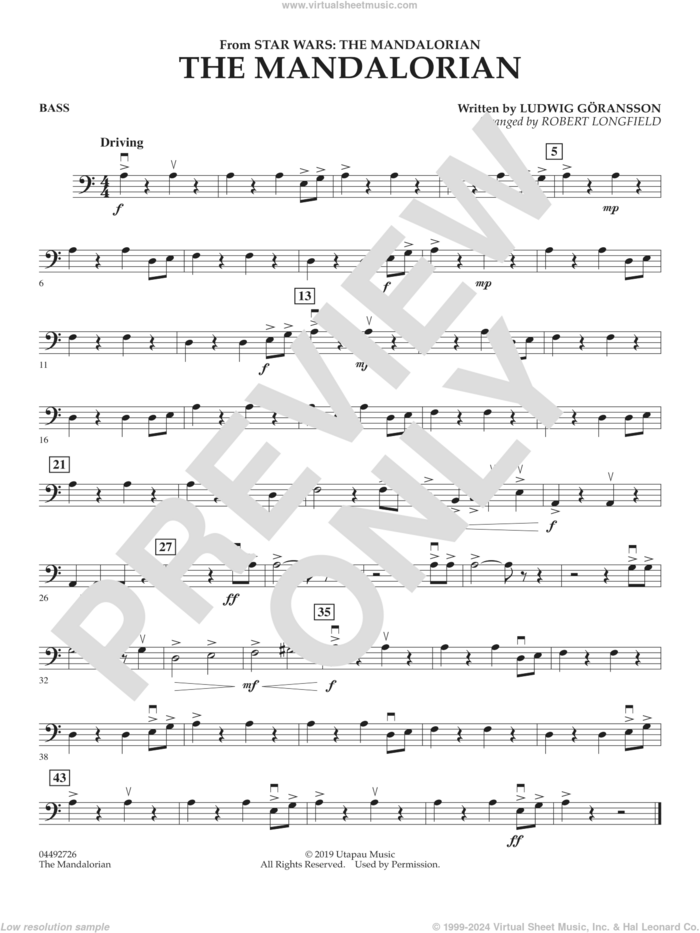 The Mandalorian (from Star Wars: The Mandalorian) (arr. Longfield) sheet music for orchestra (string bass) by Ludwig Göransson and Robert Longfield, intermediate skill level