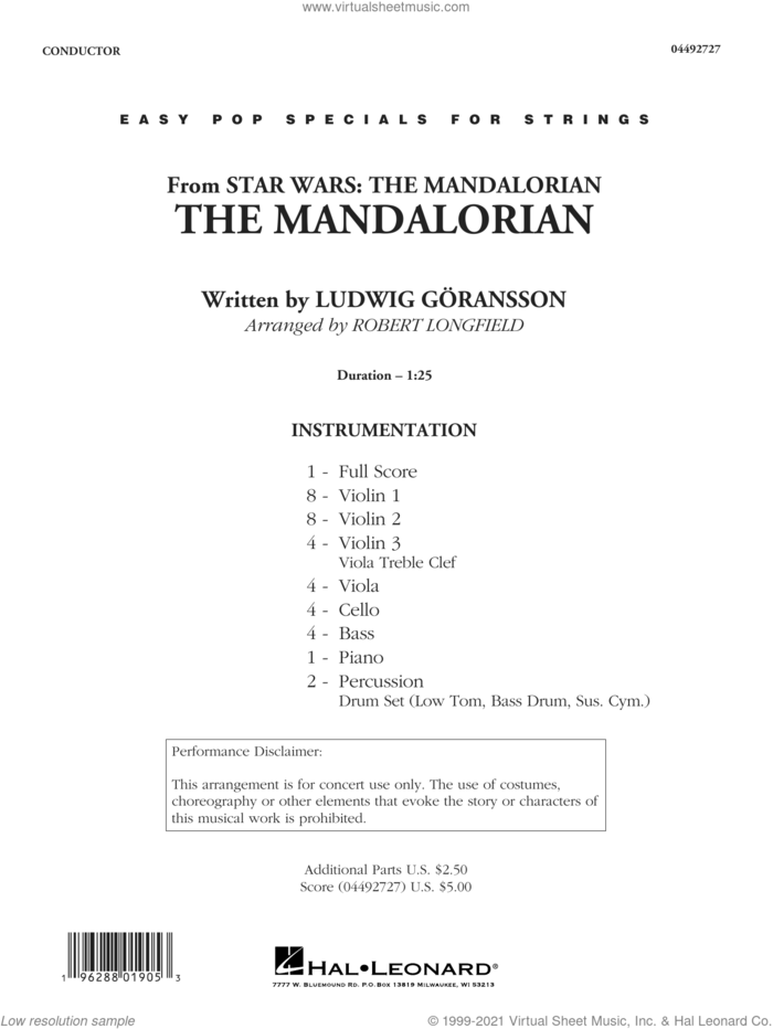 The Mandalorian (from Star Wars: The Mandalorian) (arr. Robert Longfield) (COMPLETE) sheet music for orchestra by Ludwig Göransson and Robert Longfield, intermediate skill level