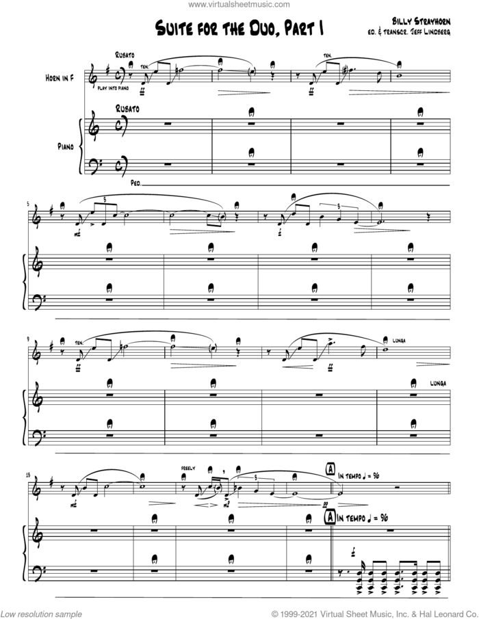 Suite For The Duo (Parts 1-4) sheet music for horn and piano (french horn) by Billy Strayhorn and Jeff Lindberg, intermediate skill level