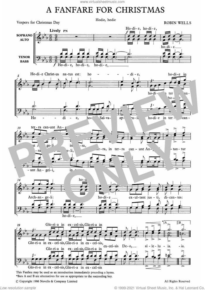 A Fanfare For Christmas sheet music for choir (SATB: soprano, alto, tenor, bass) by Robin Wells, intermediate skill level