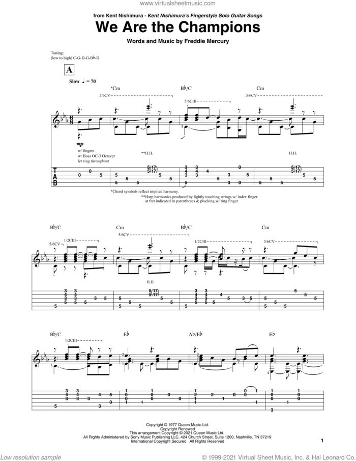 We Are The Champions (arr. Kent Nishimura) sheet music for guitar solo by Queen, Kent Nishimura and Freddie Mercury, intermediate skill level