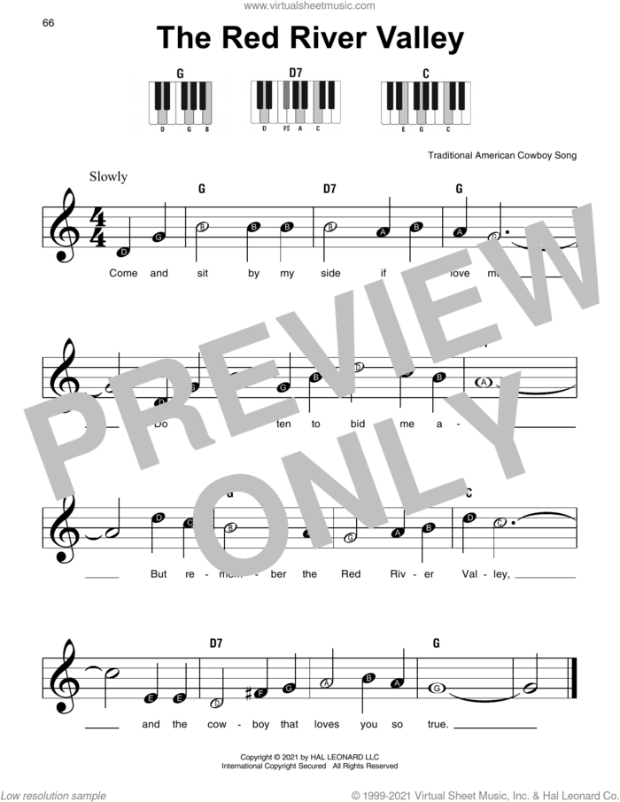 The Red River Valley sheet music for piano solo, beginner skill level