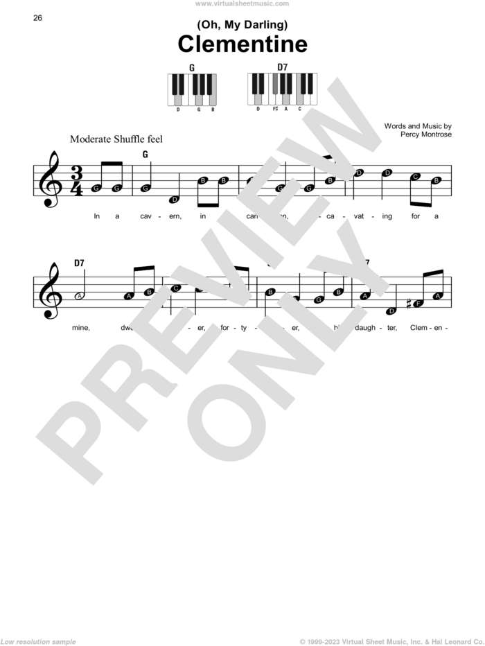 (Oh, My Darling) Clementine, (beginner) sheet music for piano solo by Percy Montrose, beginner skill level