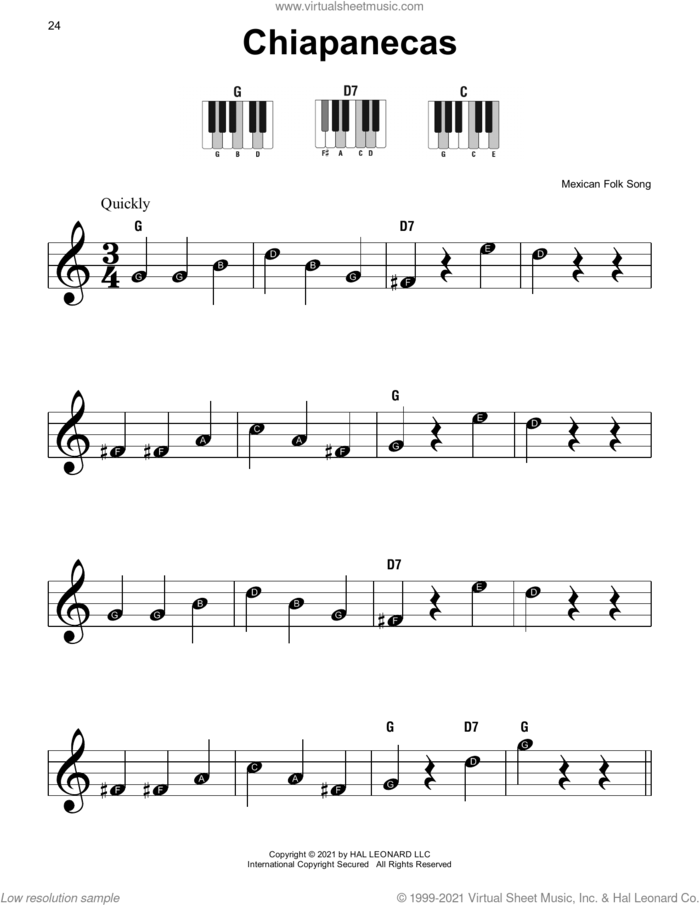 Chiapanecas sheet music for piano solo, beginner skill level