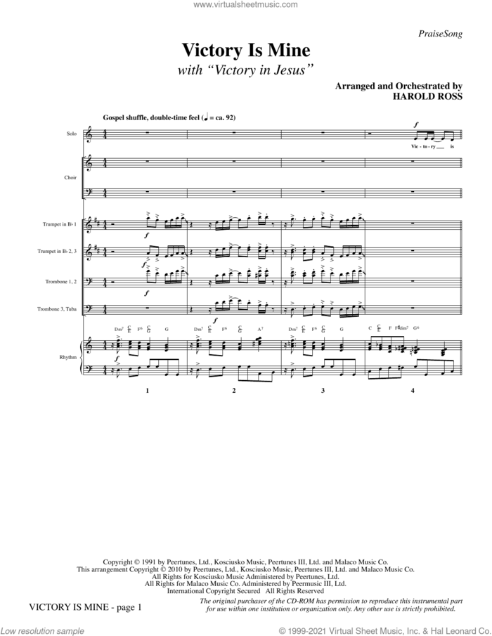 Victory Is Mine (with 'Victory In Jesus') (COMPLETE) sheet music for orchestra/band by Harold Ross, intermediate skill level