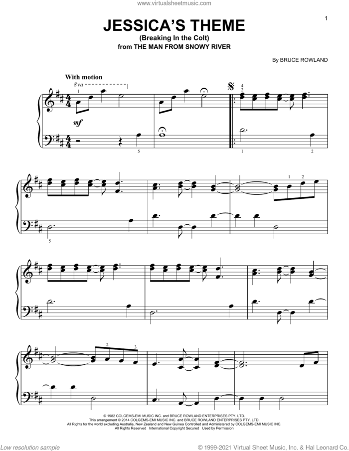Jessica's Theme (Breaking In The Colt) sheet music for voice and other instruments (E-Z Play) by Bruce Rowland, easy skill level