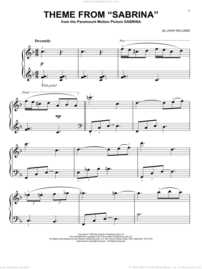 Theme from Sabrina sheet music for voice and other instruments (E-Z Play) by John Williams, easy skill level