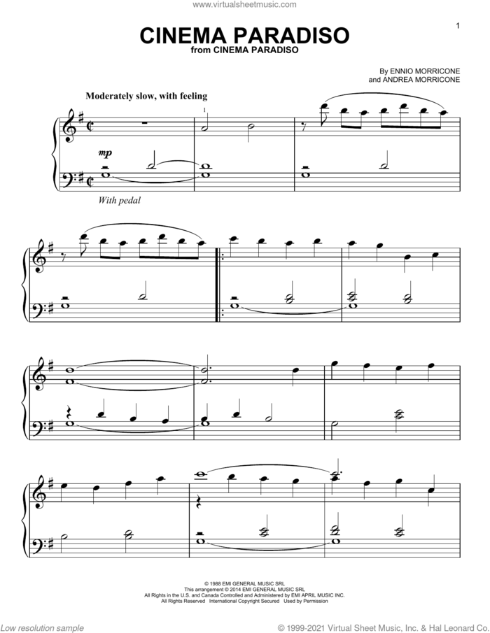 Cinema Paradiso sheet music for voice and other instruments (E-Z Play) by Ennio Morricone and Andrea Morricone, classical score, easy skill level