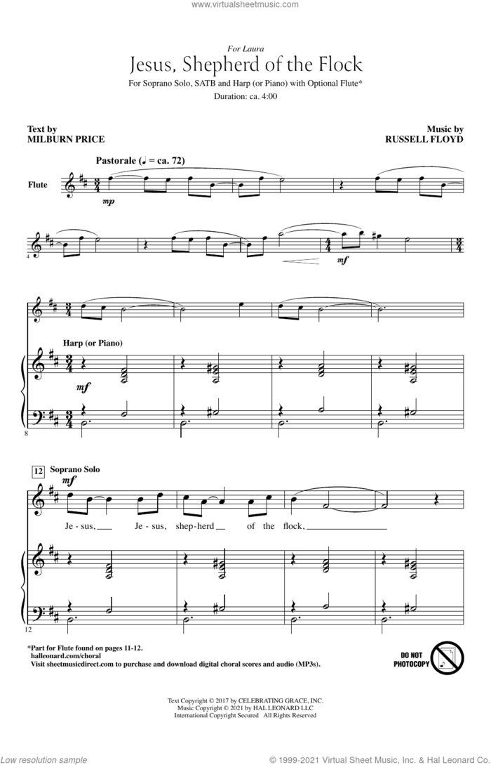 Jesus, Shepherd Of The Flock sheet music for choir (SATB: soprano, alto, tenor, bass) by Russell Floyd and Milburn Price, intermediate skill level